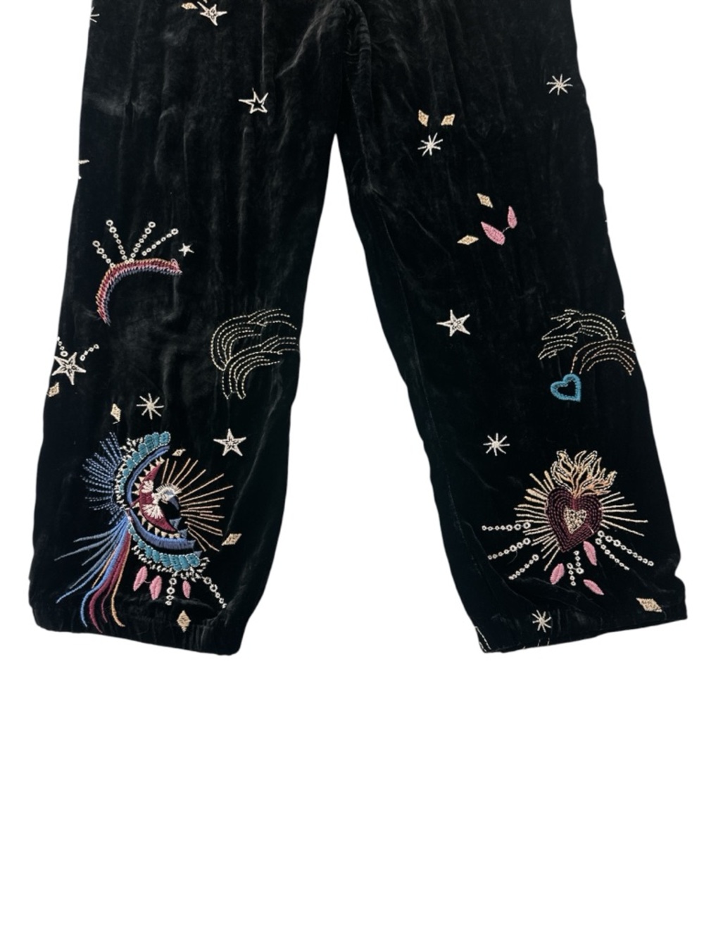 Johnny Was Victoria Velvet Silk Embroidered Joggers in Black - Picture 6 of 9